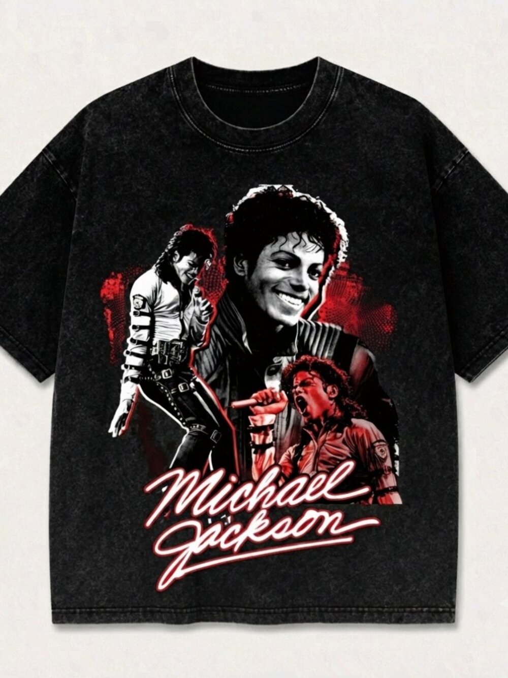 Michael Jackson Black Graphic T-Shirt Vintage Style Collage Tee